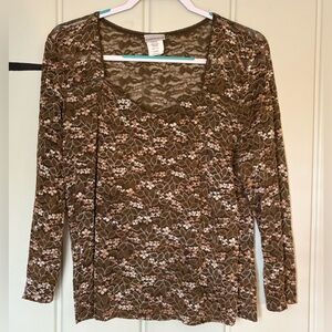 Floral Lace Women’s Top - Brown size XL